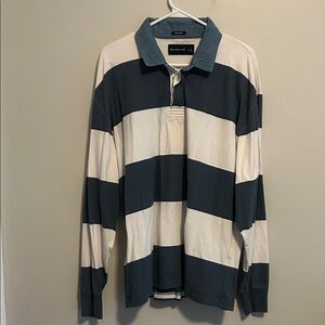 Abercrombie & Fitch Men’s Long-Sleeve Striped Polo - Blue & White